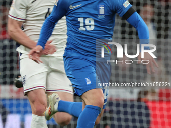 Christos Zafeiris of Slavia Prague, Greece, beats Declan Rice of Arsenal, England, during the UEFA Nations League Group 2 match between Engl...