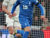 Christos Zafeiris of Slavia Prague, Greece, beats Declan Rice of Arsenal, England, during the UEFA Nations League Group 2 match between Engl...