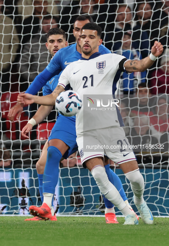 Dominic Solanke of England plays during the UEFA Nations League Group 2 match between England and Greece at Wembley Stadium in London, Engla...