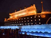 A community 'puja pandal' is themed on the Titanic ship during the Durga Puja festival in Nagaon district, Assam, on October 11, 2024. (