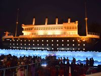 A community 'puja pandal' themed on the 'Titanic' ship is present during the Durga Puja festival in Nagaon district, Assam, India, on Octobe...