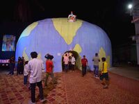 A community 'puja pandal' themed on ''justice for RG Kar rape and murder incident'' during the Durga Puja festival in Nagaon district, Assam...