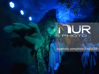 A community 'puja pandal' themed on ''Destroy Nature'' during the Durga Puja festival in Nagaon district, Assam, India, on October 11, 2024....