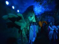 A community 'puja pandal' themed on ''Destroy Nature'' during the Durga Puja festival in Nagaon district, Assam, India, on October 11, 2024....