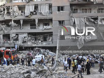 This picture shows the destruction at the site of an Israeli air strike in the Basta area, in Beirut, Lebanon, on October 11, 2024, amid the...