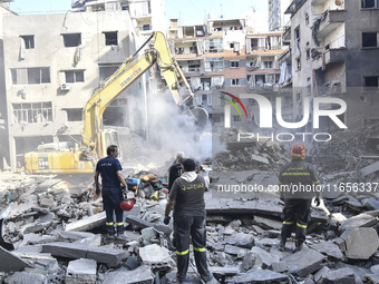 This picture shows the destruction at the site of an Israeli air strike in the Basta area, in Beirut, Lebanon, on October 11, 2024, amid the...