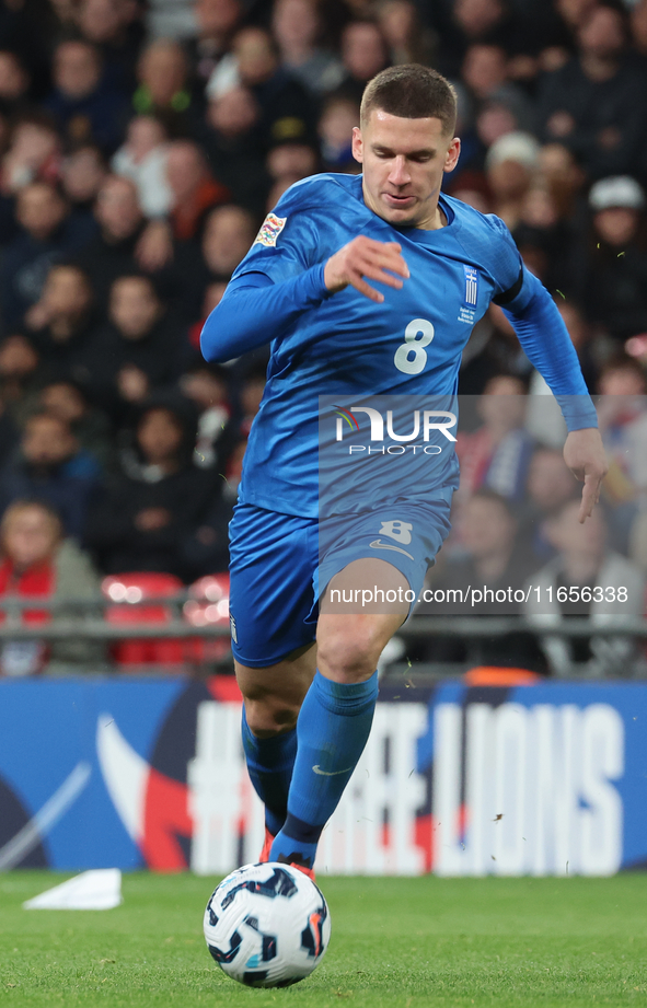 Christos Tzolis of Greece is in action during the UEFA Nations League Group 2 match between England and Greece at Wembley Stadium in London,...