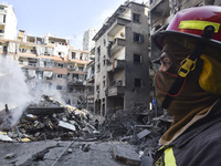 This picture shows the destruction at the site of an Israeli air strike in the Basta area, in Beirut, Lebanon, on October 11, 2024, amid the...