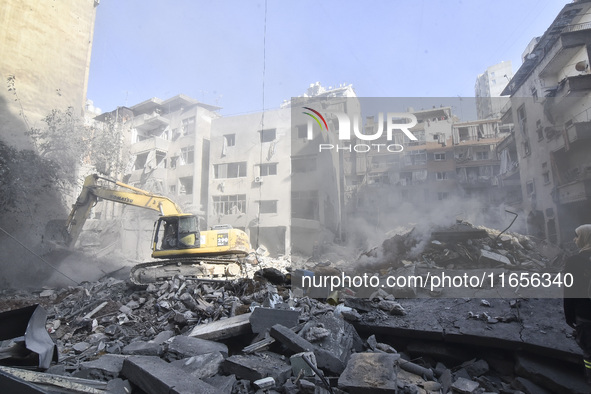 This picture shows the destruction at the site of an Israeli air strike in the Basta area, in Beirut, Lebanon, on October 11, 2024, amid the...