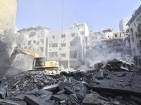 This picture shows the destruction at the site of an Israeli air strike in the Basta area, in Beirut, Lebanon, on October 11, 2024, amid the...