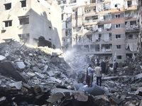 This picture shows the destruction at the site of an Israeli air strike in the Basta area, in Beirut, Lebanon, on October 11, 2024, amid the...