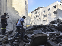 This picture shows the destruction at the site of an Israeli air strike in the Basta area, in Beirut, Lebanon, on October 11, 2024, amid the...