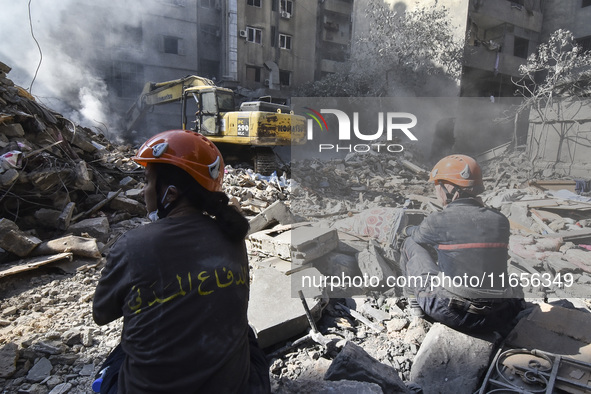 This picture shows the destruction at the site of an Israeli air strike in the Basta area, in Beirut, Lebanon, on October 11, 2024, amid the...