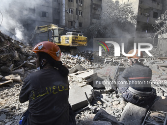 This picture shows the destruction at the site of an Israeli air strike in the Basta area, in Beirut, Lebanon, on October 11, 2024, amid the...