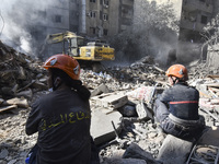 This picture shows the destruction at the site of an Israeli air strike in the Basta area, in Beirut, Lebanon, on October 11, 2024, amid the...