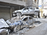 This picture shows the destruction at the site of an Israeli air strike in the Basta area, in Beirut, Lebanon, on October 11, 2024, amid the...