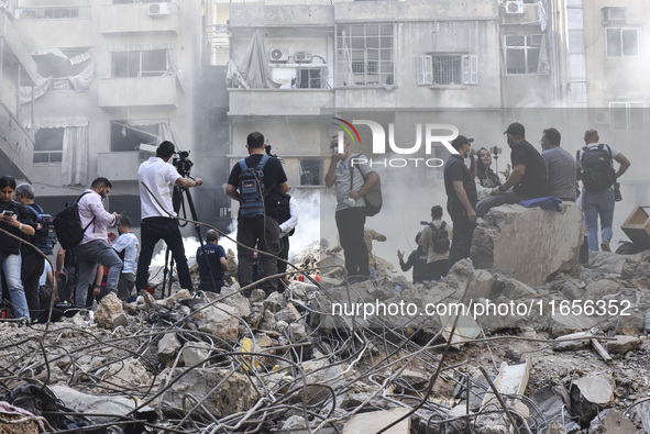 This picture shows the destruction at the site of an Israeli air strike in the Basta area, in Beirut, Lebanon, on October 11, 2024, amid the...