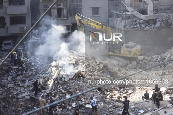 This picture shows the destruction at the site of an Israeli air strike in the Basta area, in Beirut, Lebanon, on October 11, 2024, amid the...