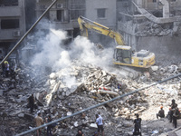 This picture shows the destruction at the site of an Israeli air strike in the Basta area, in Beirut, Lebanon, on October 11, 2024, amid the...