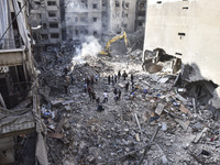 This picture shows the destruction at the site of an Israeli air strike in the Basta area, in Beirut, Lebanon, on October 11, 2024, amid the...