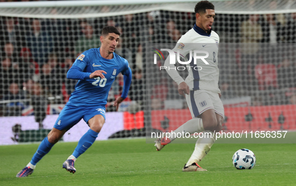 L-R Petros Mantalos (AEK Athens) of Greece and Jude Bellingham (Real Madrid) of England are in action during the UEFA Nations League Group 2...