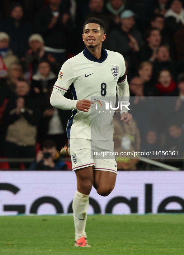 Jude Bellingham of Real Madrid and England celebrates his goal during the UEFA Nations League Group 2 match between England and Greece at We...