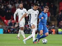 Dimitris Pelkas of Istanbul Basaksehir, Greece, holds off Dominic Solanke of Tottenham Hotspur, England, during the UEFA Nations League Grou...