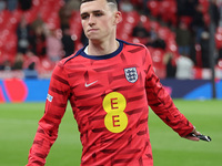 Phil Foden of Manchester City and England participates in the pre-match warm-up during the UEFA Nations League Group 2 match between England...