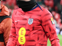 Tino Livramento of Newcastle United, England, participates in the pre-match warm-up during the UEFA Nations League Group 2 match between Eng...