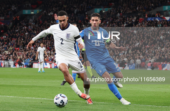 L-R Trent Alexander-Arnold of England holds off Tasos Bakasetas of Greece during the UEFA Nations League Group 2 match between England and G...