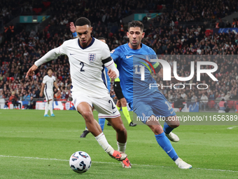 L-R Trent Alexander-Arnold of England holds off Tasos Bakasetas of Greece during the UEFA Nations League Group 2 match between England and G...