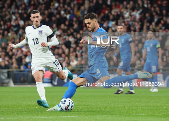 Ninos Mavropanos of West Ham United and Greece is in action during the UEFA Nations League Group 2 match between England and Greece at Wembl...