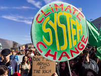 Protesters participate in the climate protest ''Fridays For Future'' in Turin, Italy, on October 11, 2024. The Fridays for the Future moveme...