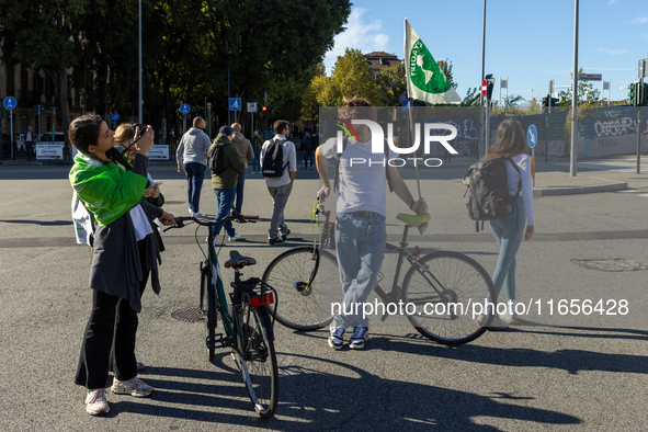 Protesters participate in the climate protest ''Fridays For Future'' in Turin, Italy, on October 11, 2024. The Fridays for the Future moveme...