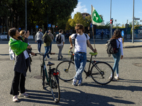 Protesters participate in the climate protest ''Fridays For Future'' in Turin, Italy, on October 11, 2024. The Fridays for the Future moveme...