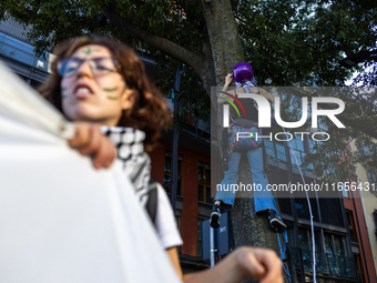 Protesters participate in the climate protest ''Fridays For Future'' in Turin, Italy, on October 11, 2024. The Fridays for the Future moveme...