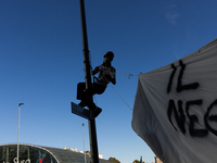 Protesters participate in the climate protest ''Fridays For Future'' in Turin, Italy, on October 11, 2024. The Fridays for the Future moveme...