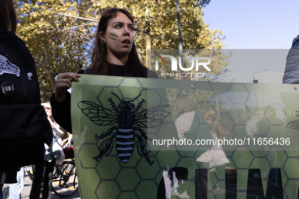 Protesters participate in the climate protest ''Fridays For Future'' in Turin, Italy, on October 11, 2024. The Fridays for the Future moveme...