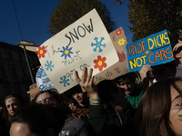 Protesters participate in the climate protest ''Fridays For Future'' in Turin, Italy, on October 11, 2024. The Fridays for the Future moveme...