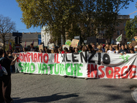 Protesters participate in the climate protest ''Fridays For Future'' in Turin, Italy, on October 11, 2024. The Fridays for the Future moveme...