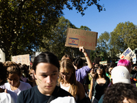 Protesters participate in the climate protest ''Fridays For Future'' in Turin, Italy, on October 11, 2024. The Fridays for the Future moveme...