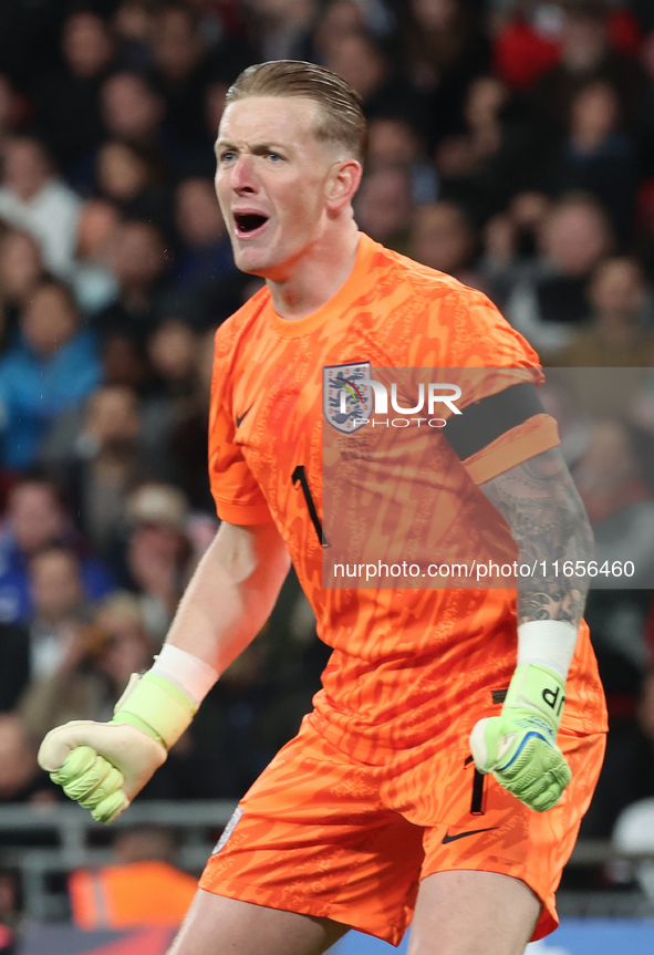 Jordan Pickford of England plays during the UEFA Nations League Group 2 match between England and Greece at Wembley Stadium in London, Engla...