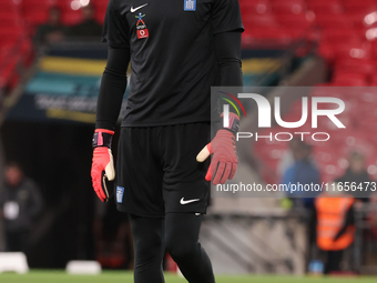 Kostas Tzolakis of Greece participates in the pre-match warm-up during the UEFA Nations League Group 2 match between England and Greece at W...