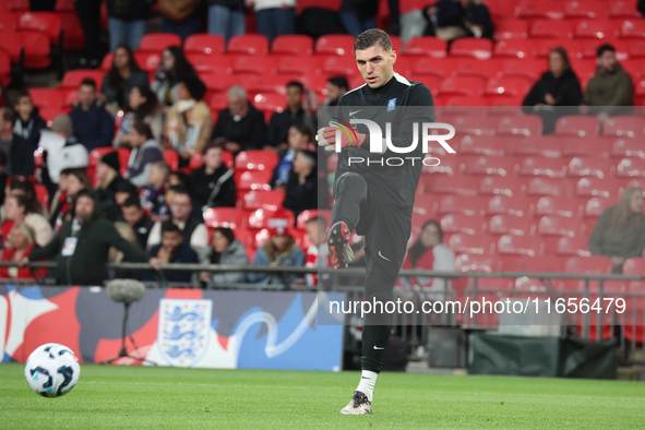 Odysseas Vlachodimos of Newcastle United and Greece participates in the pre-match warm-up during the UEFA Nations League Group 2 match betwe...