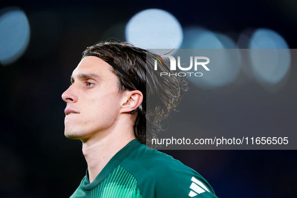 Riccardo Calafiori of Italy looks on during the UEFA Nations League 2024/25 League A Group A2 match between Italy and Belgium at Stadio Olim...