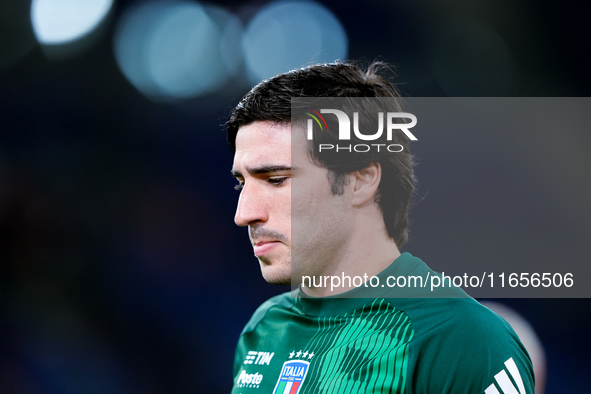 Sandro Tonali of Italy looks on during the UEFA Nations League 2024/25 League A Group A2 match between Italy and Belgium at Stadio Olimpico...