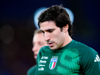 Sandro Tonali of Italy looks on during the UEFA Nations League 2024/25 League A Group A2 match between Italy and Belgium at Stadio Olimpico...