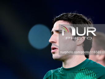 Sandro Tonali of Italy looks on during the UEFA Nations League 2024/25 League A Group A2 match between Italy and Belgium at Stadio Olimpico...