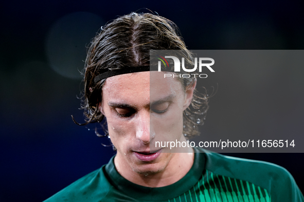 Riccardo Calafiori of Italy looks on during the UEFA Nations League 2024/25 League A Group A2 match between Italy and Belgium at Stadio Olim...