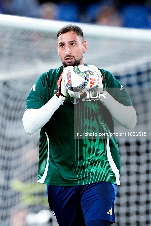 Gianluigi Donnarumma of Italy looks on during the UEFA Nations League 2024/25 League A Group A2 match between Italy and Belgium at Stadio Ol...